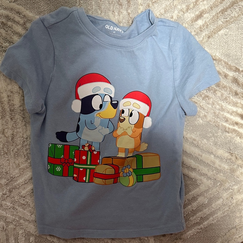 Old Navy Light Blue Holiday Cartoon T-Shirt